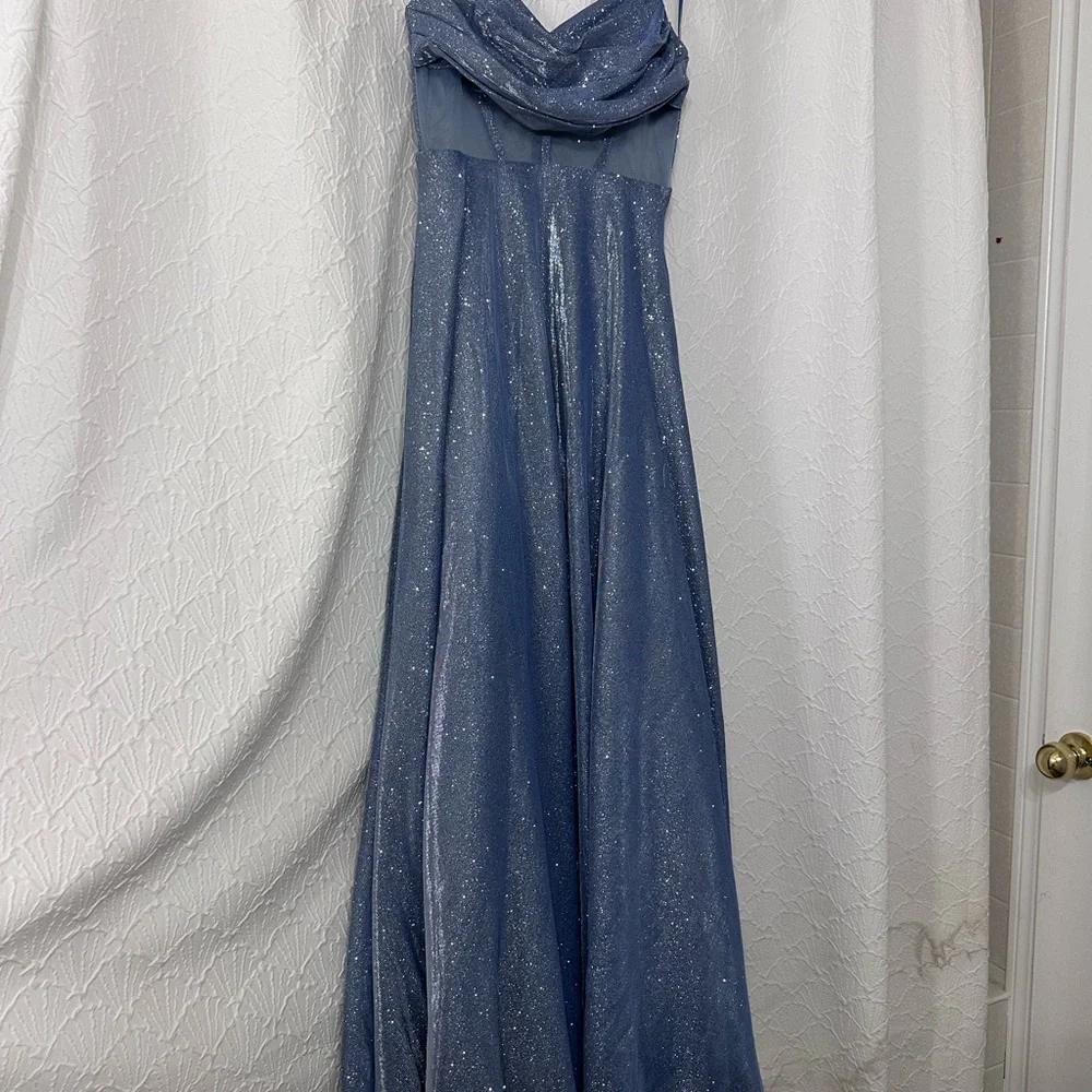 Fashion Nova Blue Bustier Prom Gown - Picture 7 of 8